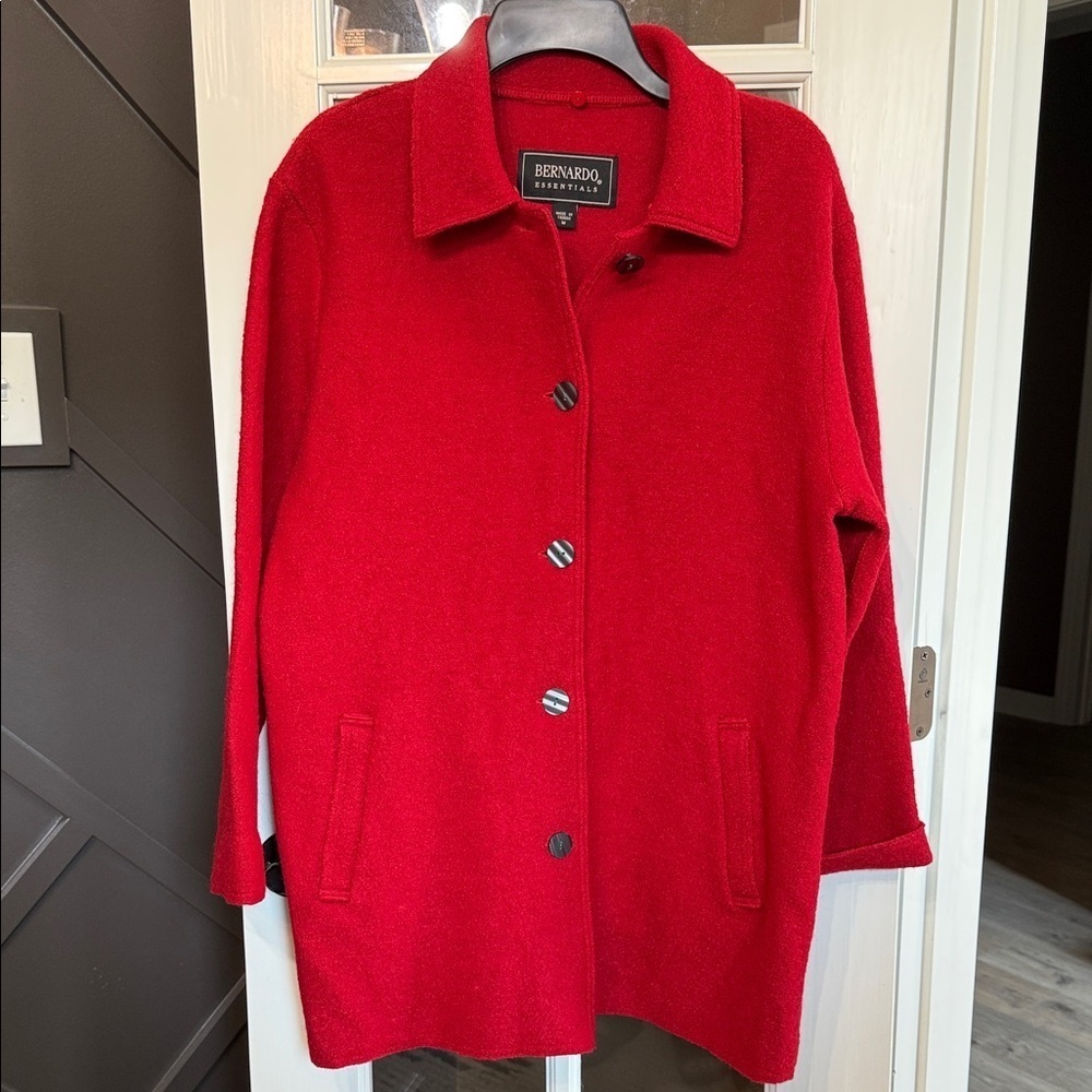 BERNARDO 100% Wool Red Pea Coat Jacket Size Medium